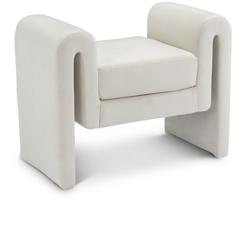 Maklaine Modern / Contemporary Soft Cream Finish Velvet Bench