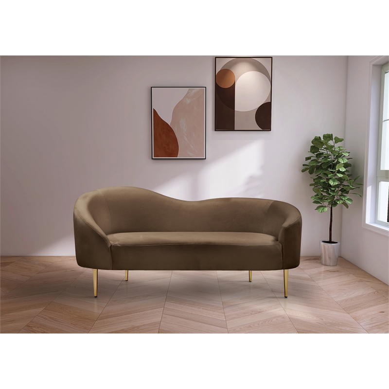 Maklaine Modern / Contemporary Rich Brown Finish Velvet Loveseat
