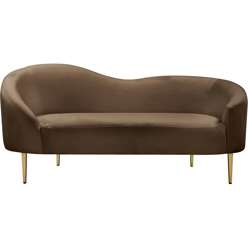 Maklaine Modern / Contemporary Rich Brown Finish Velvet Loveseat
