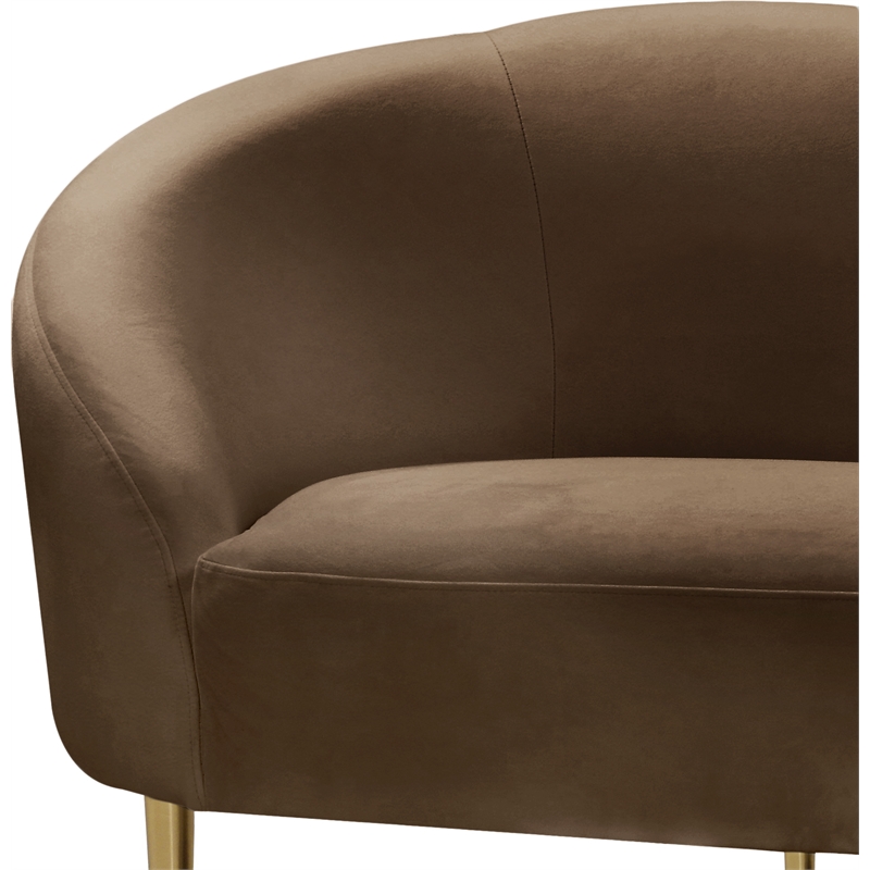 Maklaine Modern / Contemporary Rich Brown Finish Velvet Loveseat
