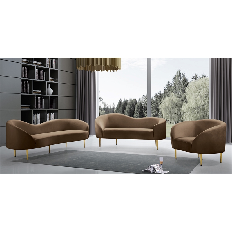 Maklaine Modern / Contemporary Rich Brown Finish Velvet Loveseat