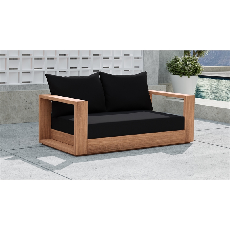 Maklaine Contemporary Black Water Resisting Outdoor Loveseat