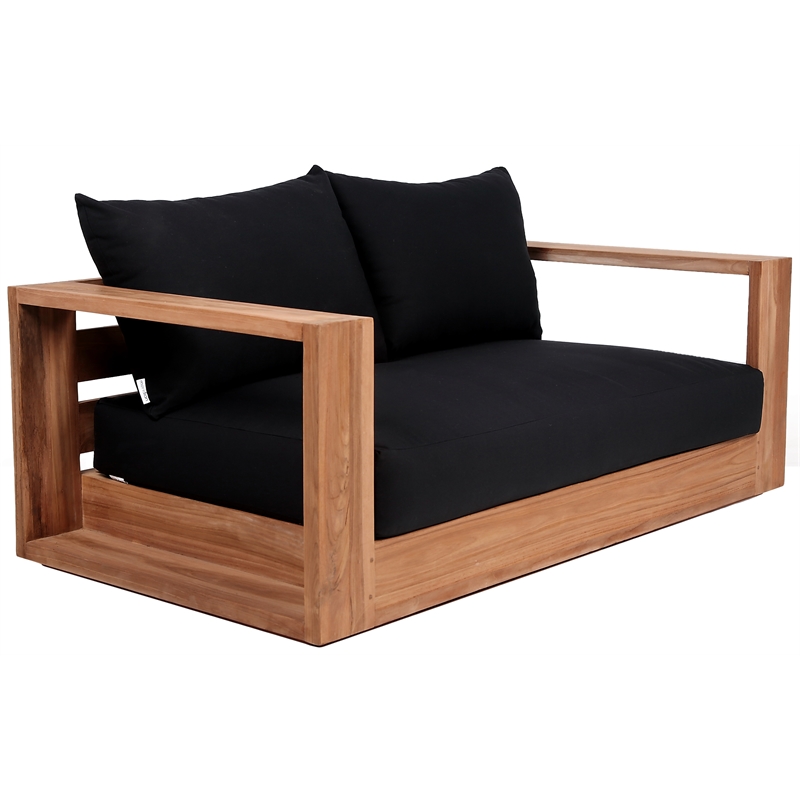 Maklaine Contemporary Black Water Resisting Outdoor Loveseat