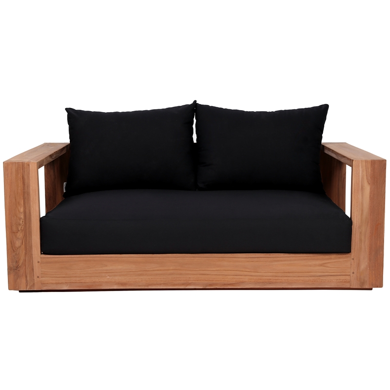 Maklaine Contemporary Black Water Resisting Outdoor Loveseat