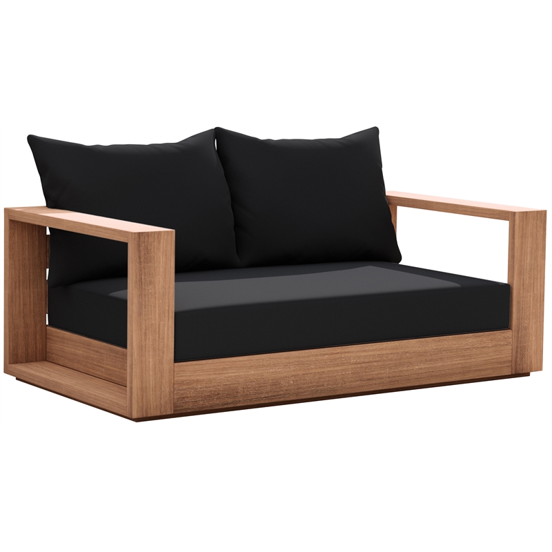 Maklaine Contemporary Black Water Resisting Outdoor Loveseat