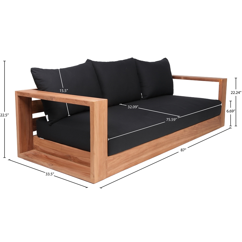 Maklaine Modern / Contemporary Black Water Resisting Outdoor Sofa