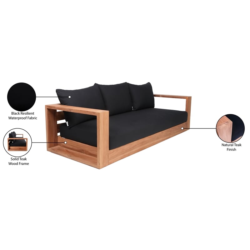 Maklaine Modern / Contemporary Black Water Resisting Outdoor Sofa