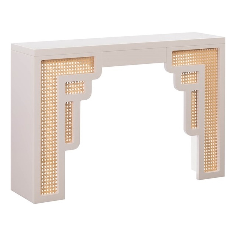 Maklaine Transitional Cream & Woven Rattan Accents Console Table