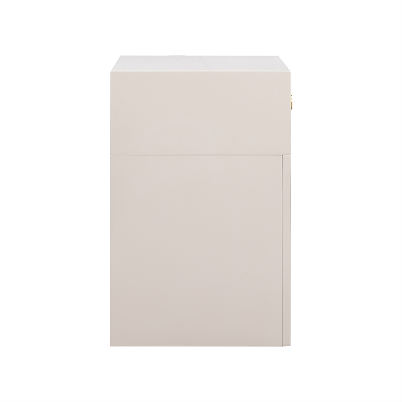 Maklaine Transitional Cream & Woven Rattan Accents Nightstand