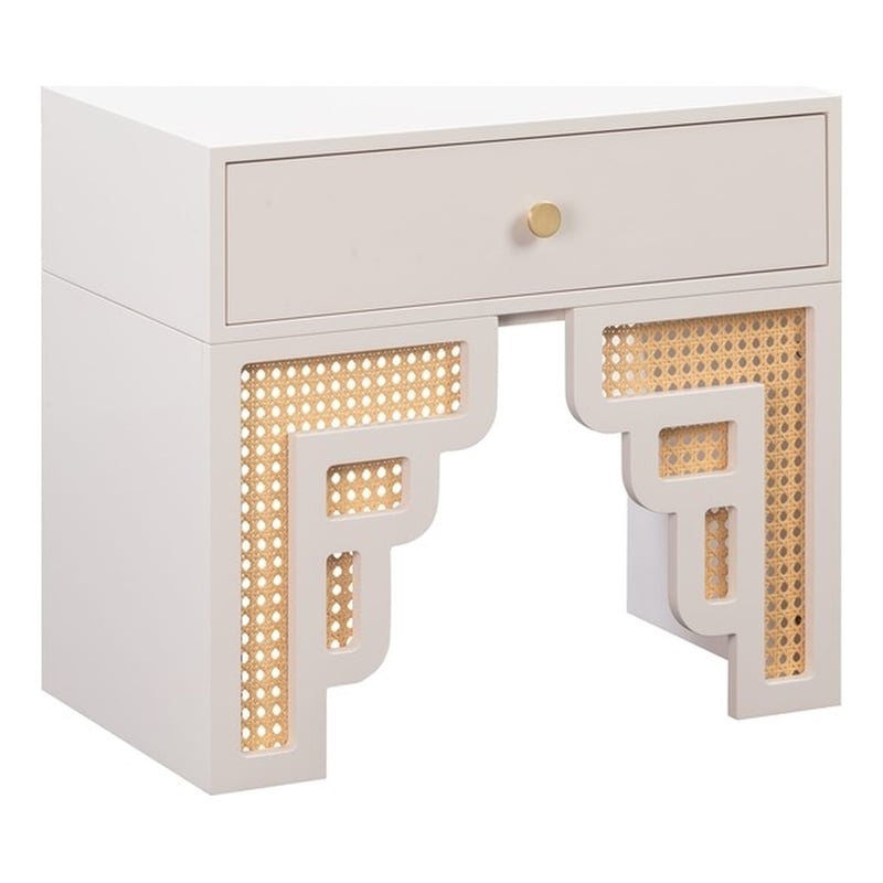 Maklaine Transitional Cream & Woven Rattan Accents Nightstand