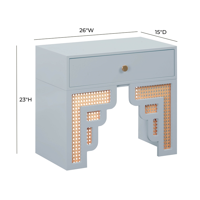 Maklaine Transitional Wood Pastel Blue Finish & Rattan Nightstand