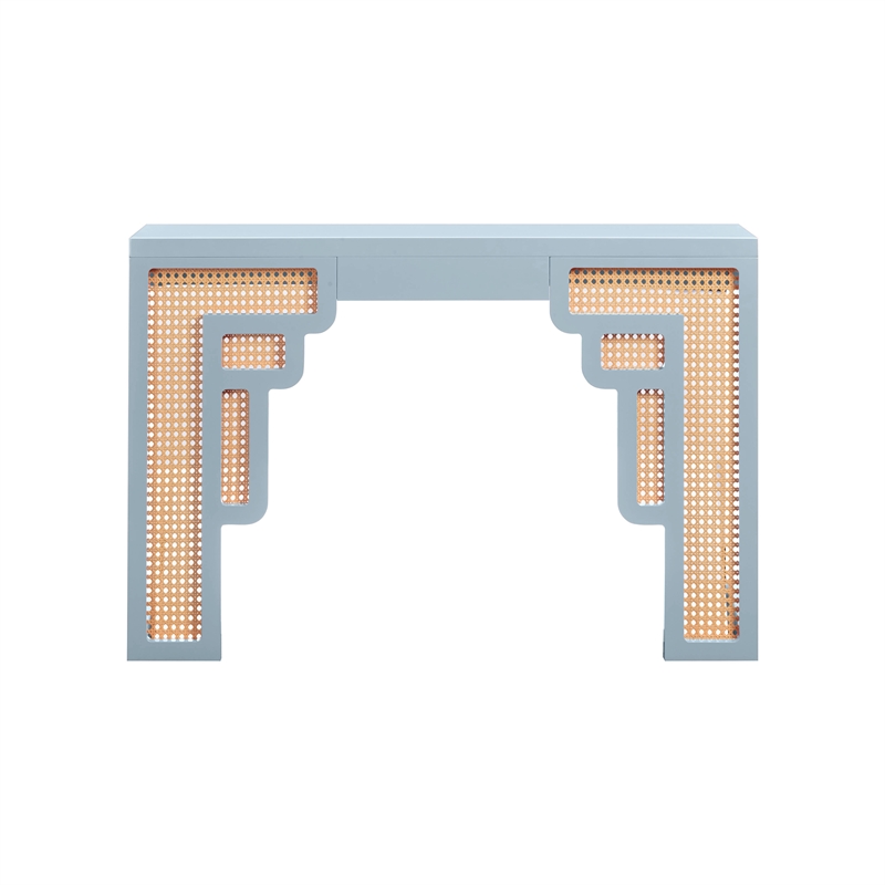 Maklaine Transitional Pastel Blue Finish & Rattan Console Table