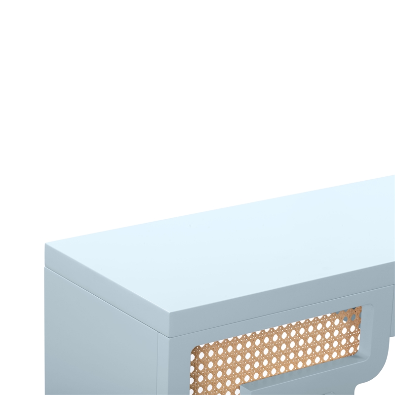 Maklaine Transitional Pastel Blue Finish & Rattan Console Table