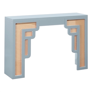 Maklaine Transitional Pastel Blue Finish & Rattan Console Table