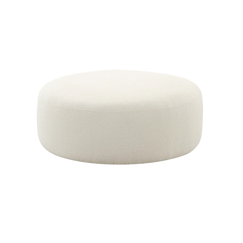Maklaine Modern / Contemporary Cream Finish Boucle Fabric Ottoman