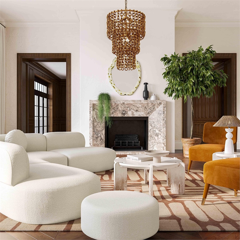 Maklaine Modern / Contemporary Cream Finish Boucle Fabric Ottoman