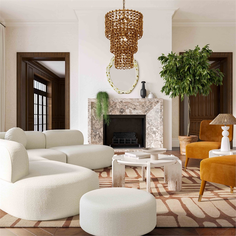 Maklaine Modern / Contemporary Cream Boucle Fabric Sectional