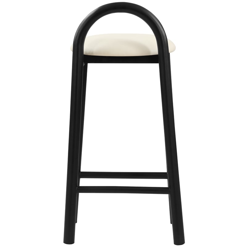 Maklaine Mid-Century Soft Cream Finish Vegan Faux Leather Stool