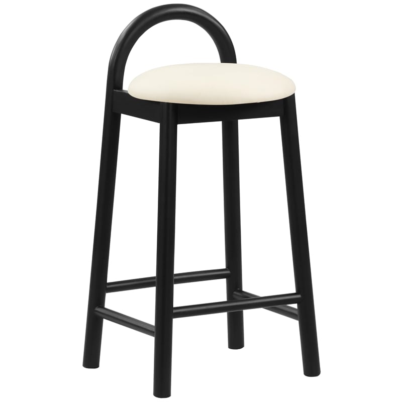 Maklaine Mid-Century Soft Cream Finish Vegan Faux Leather Stool