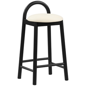 Maklaine Mid-Century Soft Cream Finish Vegan Faux Leather Stool