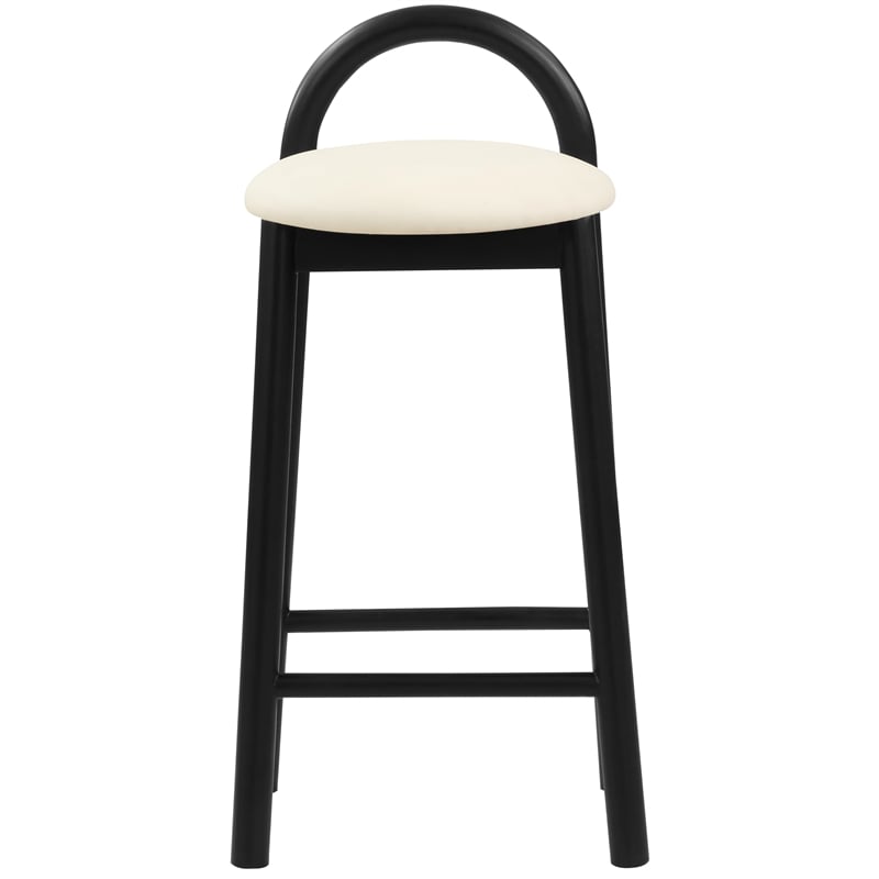 Maklaine Mid-Century Soft Cream Finish Vegan Faux Leather Stool