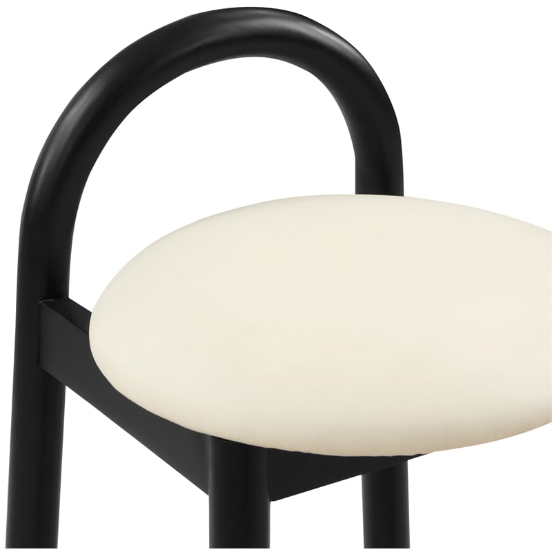 Maklaine Mid-Century Soft Cream Finish Vegan Faux Leather Stool