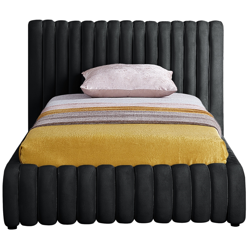 Maklaine Modern / Contemporary Black Finish Fabric Velvet Twin Bed