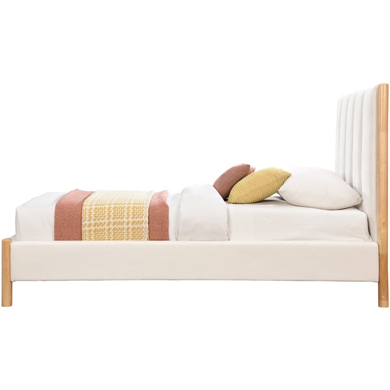 Maklaine Mid-Century Soft Cream Finish Polyester Fabric Twin Bed