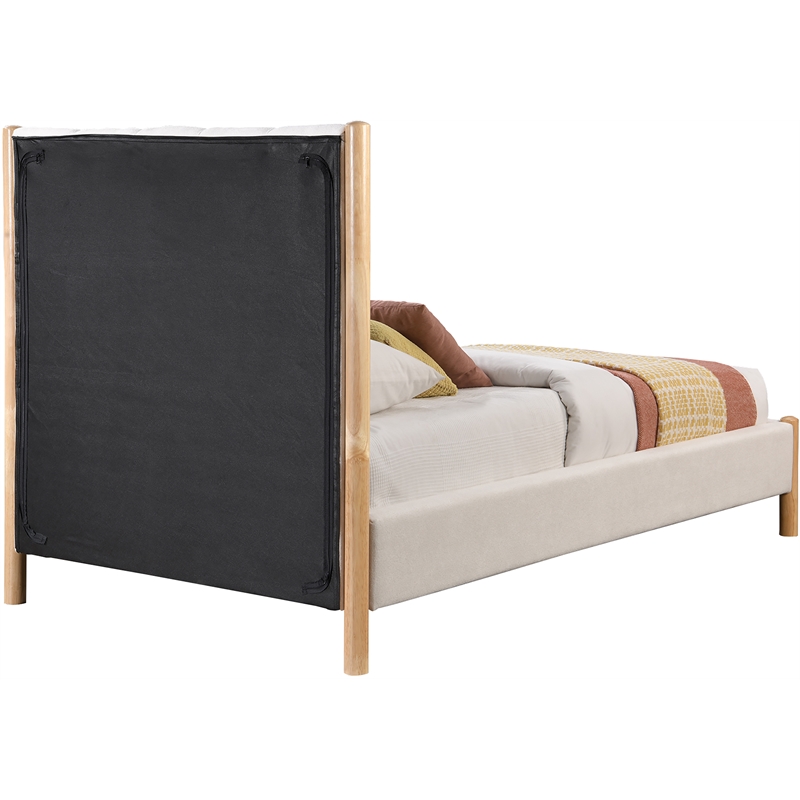 Maklaine Mid-Century Soft Cream Finish Polyester Fabric Twin Bed