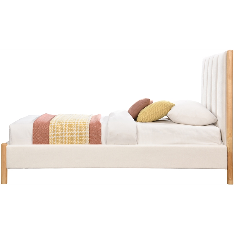 Maklaine Mid-Century Soft Cream Finish Polyester Fabric Twin Bed