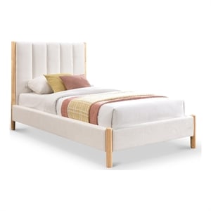 Maklaine Mid-Century Soft Cream Finish Polyester Fabric Twin Bed