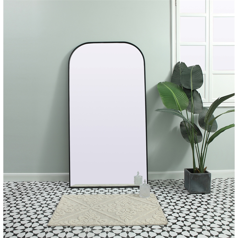 Maklaine Arch Modern MDF Wood/Iron Full Length Mirror in Black