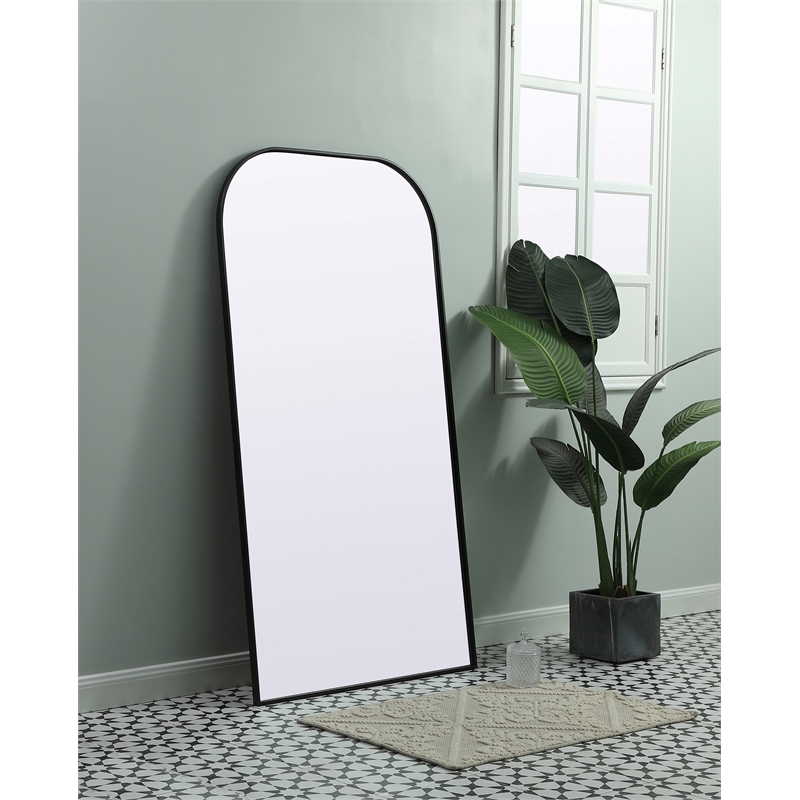 Maklaine Arch Modern MDF Wood/Iron Full Length Mirror in Black