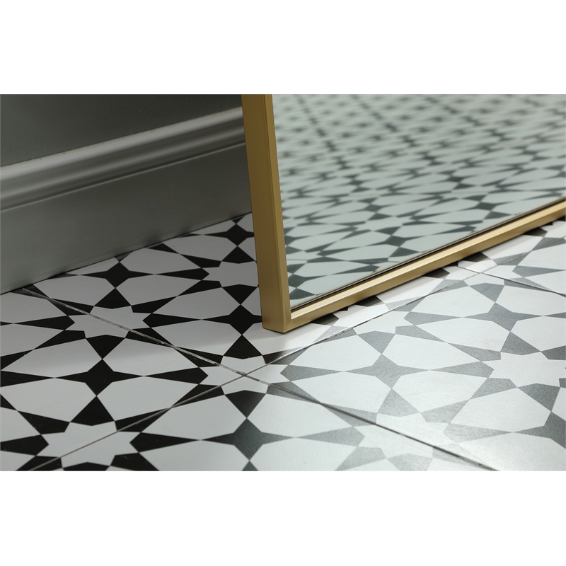 Maklaine Contemporary Arch Wood/Iron Full Length Mirror in Brass