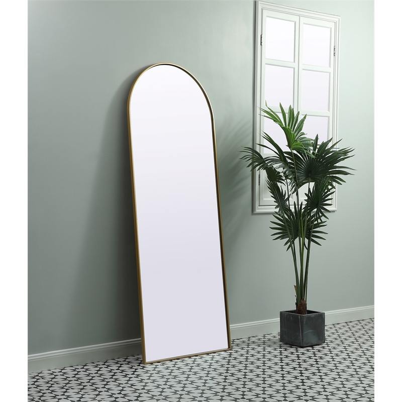 Maklaine Contemporary Arch Wood/Iron Full Length Mirror in Brass