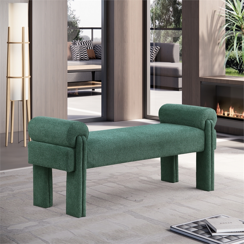 Maklaine Modern / Contemporary Soft Green Polyester Fabric Bench