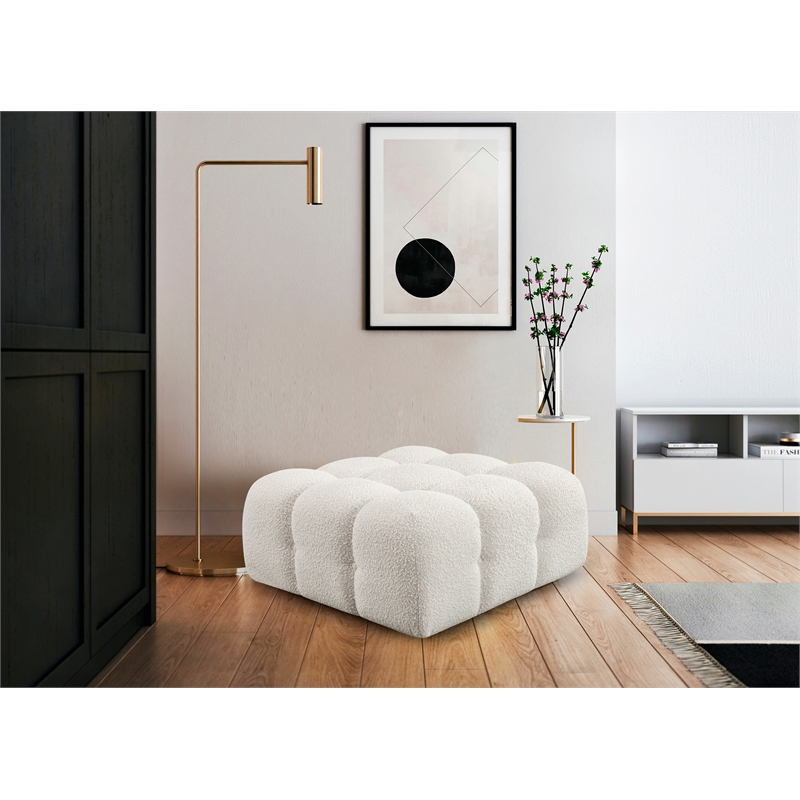 Maklaine Modern / Contemporary Rich Cream Boucle Fabric Ottoman