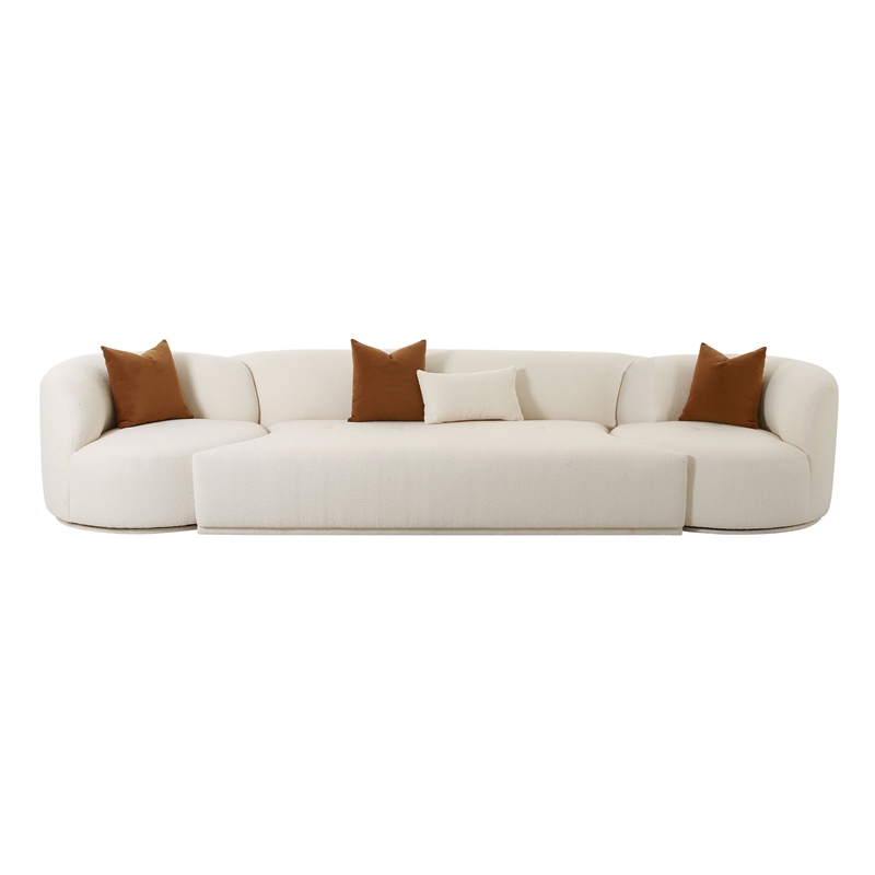 Maklaine Transitional Cream Boucle Fabric 3-Piece Modular Sofa