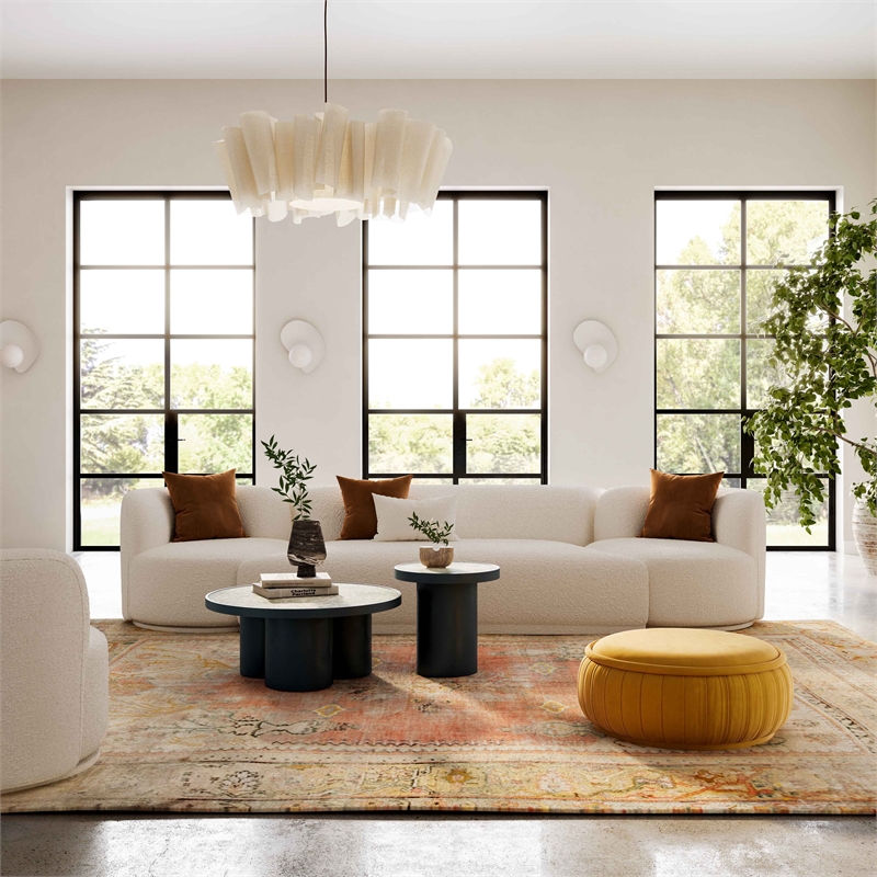 Maklaine Transitional Cream Boucle Fabric 3-Piece Modular Sofa
