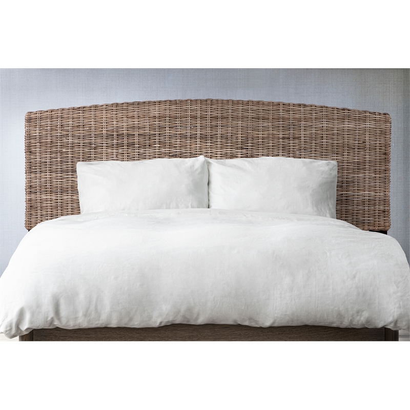 Maklaine Contemporary Coastal Rattan/Wood King Headboard in Gray