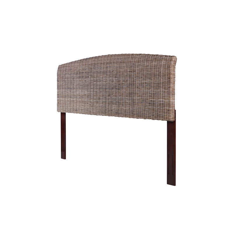 Maklaine Contemporary Coastal Rattan/Wood King Headboard in Gray