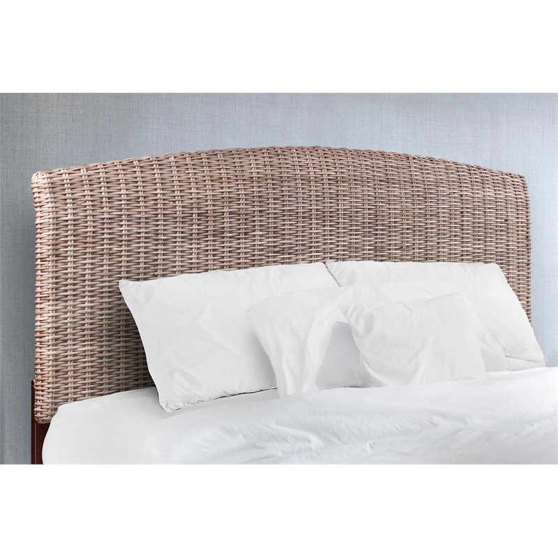Maklaine Contemporary Coastal Rattan/Wood King Headboard in Gray