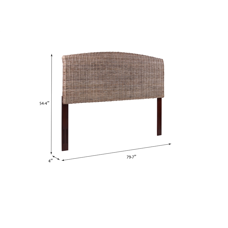 Maklaine Contemporary Coastal Rattan/Wood King Headboard in Gray