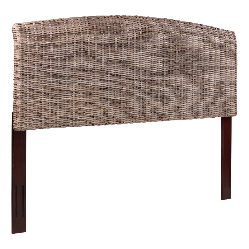 Maklaine Contemporary Coastal Rattan/Wood King Headboard in Gray