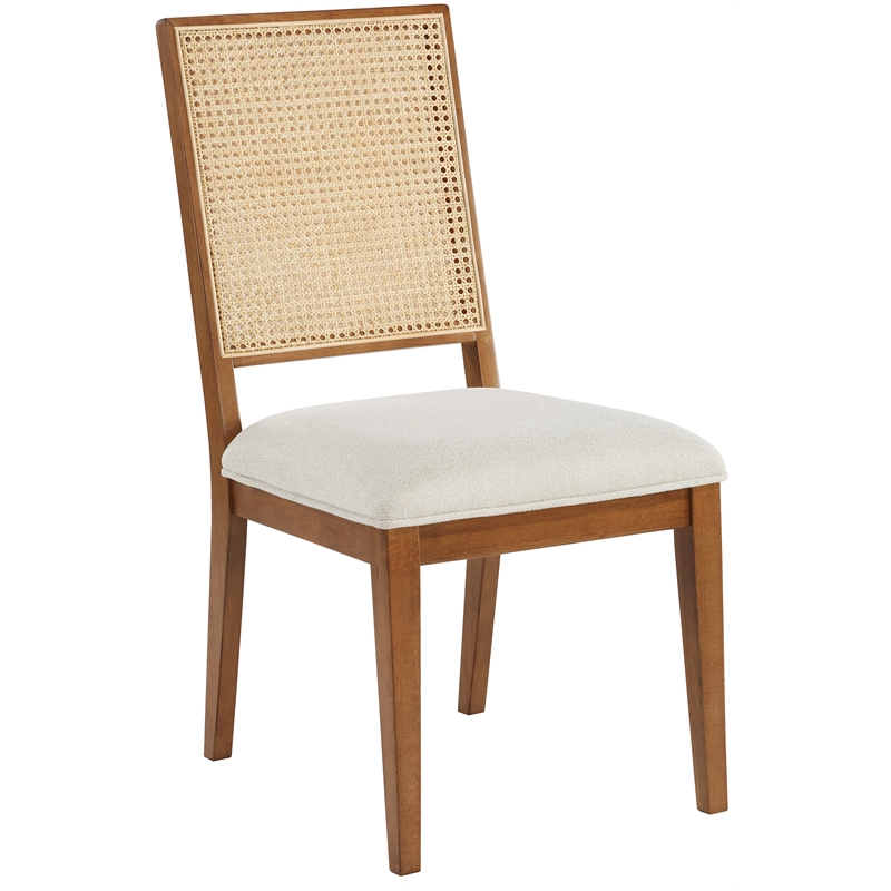 Maklaine Cream Linen Textured Fabric Dining Chair (Set of 2)