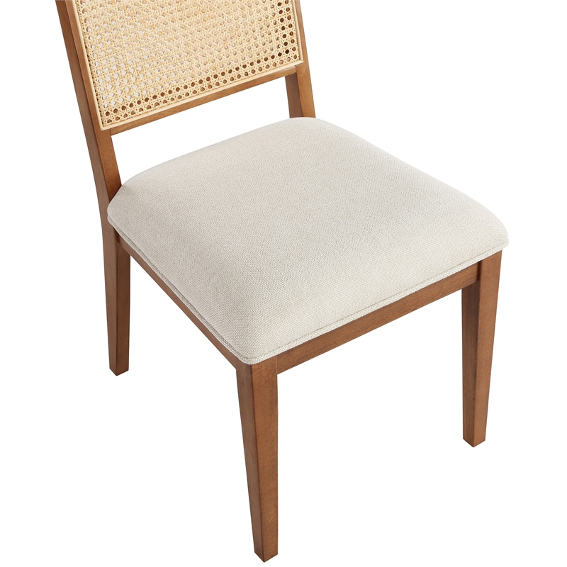 Maklaine Cream Linen Textured Fabric Dining Chair (Set of 2)
