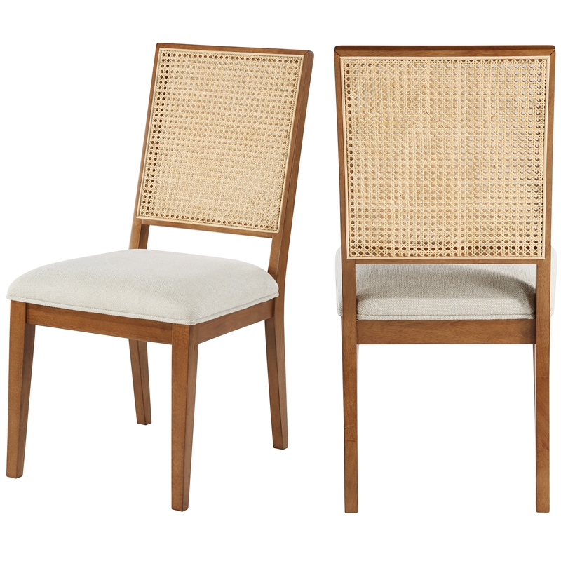 Maklaine Cream Linen Textured Fabric Dining Chair (Set of 2)