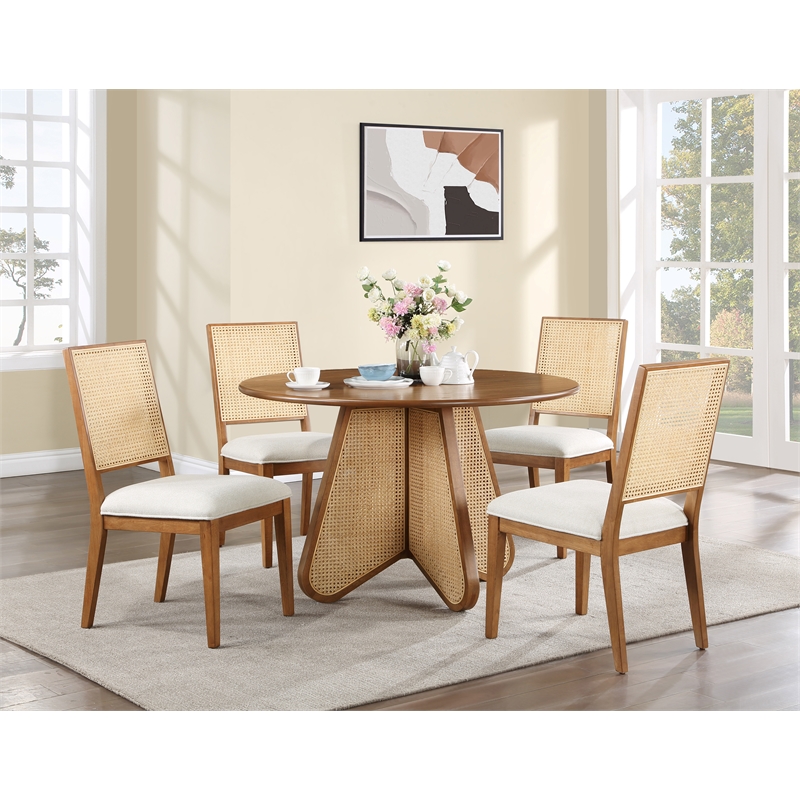 Maklaine Cream Linen Textured Fabric Dining Chair (Set of 2)