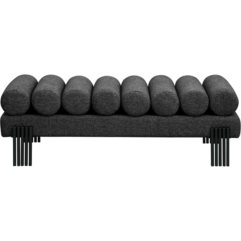 Maklaine Modern / Contemporary Black Linen Textured Fabric Bench