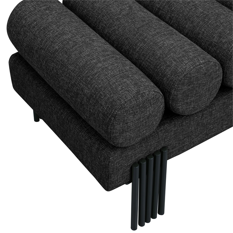 Maklaine Modern / Contemporary Black Linen Textured Fabric Bench